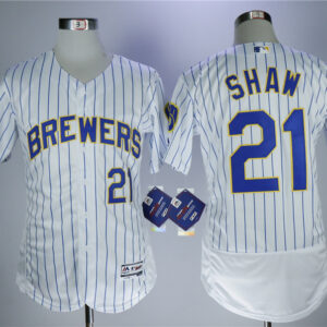 Men Milwaukee Brewers #21 Travis Shaw White Flexbase Stitched MLB Jersey