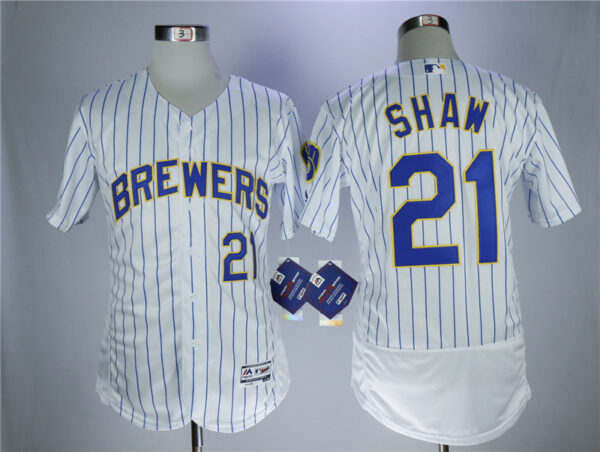 Men Milwaukee Brewers #21 Travis Shaw White Flexbase Stitched MLB Jersey