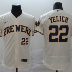 Men Milwaukee Brewers #22 Christian Yelich 2020 White Flex Base Stitched MLB Jersey