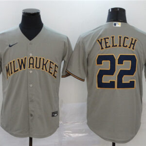 Men Milwaukee Brewers #22 Christian Yelich Grey Cool Base Stitched MLB Jersey