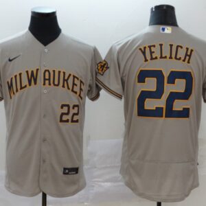 Men Milwaukee Brewers #22 Christian Yelich Grey Flex Base Stitched MLB Jersey