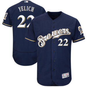 Men Milwaukee Brewers #22 Christian Yelich Majestic Navy Cool Base Player Stitched MLB Jersey