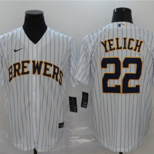 Men Milwaukee Brewers #22 Christian Yelich White Cool Base Stitched MLB Jersey