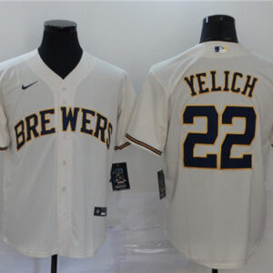 Men Milwaukee Brewers #22 Christian Yelich White Cool Base Stitched MLB Jersey