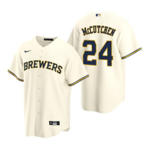 Men Milwaukee Brewers #24 Andrew McCutchen Cream Cool Base Stitched Jersey