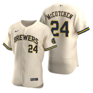 Men Milwaukee Brewers #24 Andrew McCutchen Cream Flex Base Stitched MLB Jersey