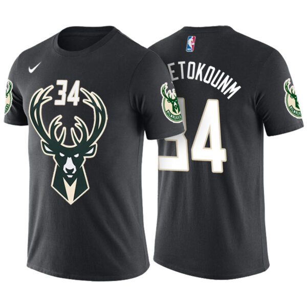 Men Milwaukee Bucks #34 Giannis Antetokounmpo Black Name & Number Jersey T-Shirt With Message