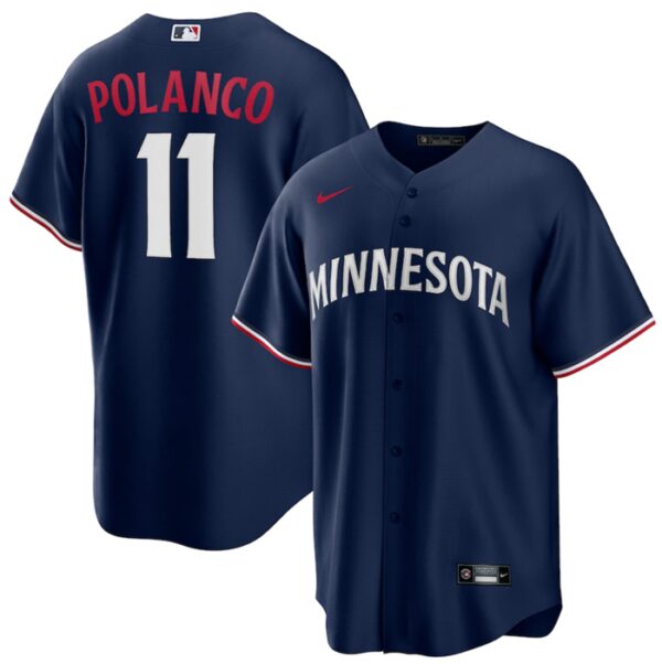 Men Minnesota Twins #11 Jorge Polanco Navy Cool Base Stitched Jersey