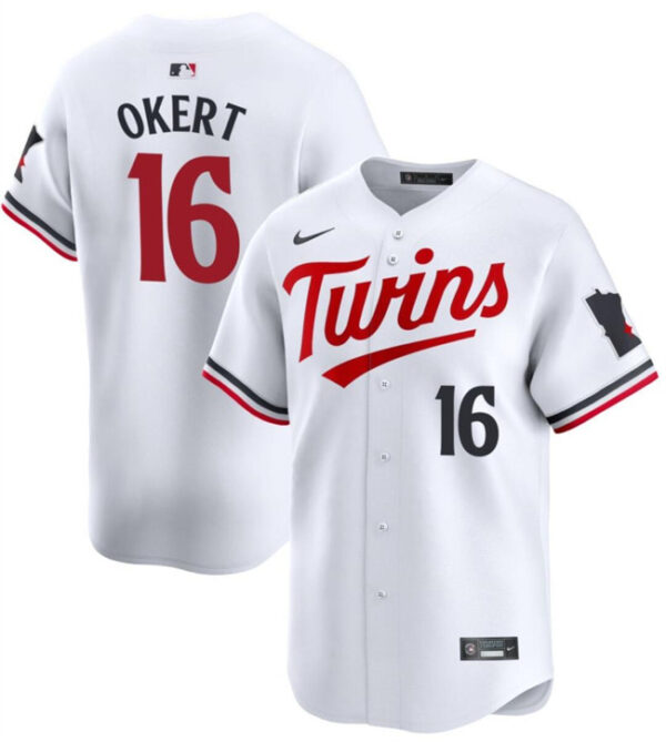 Men Minnesota Twins #16 Steven Okert White 2024 Home Limited Cool Base Stitched Baseball Jersey