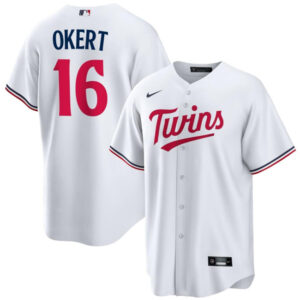 Men Minnesota Twins #16 Steven Okert White Cool Base Stitched Baseball Jersey