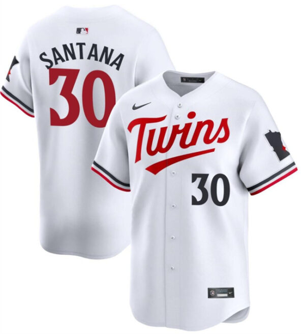 Men Minnesota Twins #30 Carlos Santana White 2024 Home Limited Cool Base Stitched Baseball Jersey