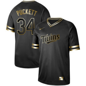 Men Minnesota Twins #34 Kirby Puckett Black Gold Stitched MLB Jersey