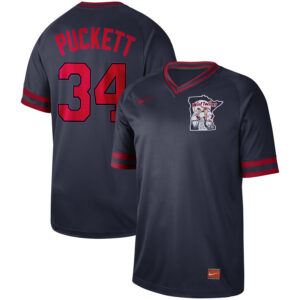 Men Minnesota Twins #34 Kirby Puckett Navy Cooperstown Collection Legend Stitched MLB Jersey