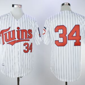 Men Minnesota Twins #34 Kirby Puckett White(Blue Strip) Throwback Stitched MLB Jersey