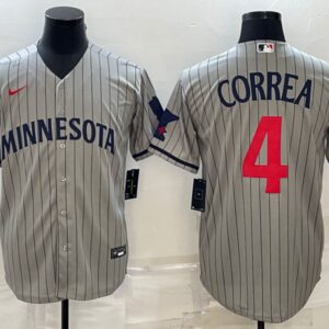 Men Minnesota Twins #4 Carlos Correa 2023 Gray Home Team Cool Base Stitched Jersey