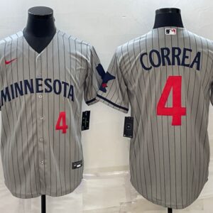 Men Minnesota Twins #4 Carlos Correa 2023 Gray Home Team Cool Base Stitched Jersey