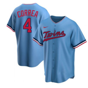 Men Minnesota Twins #4 Carlos Correa Blue Cool Base Stitched Jersey