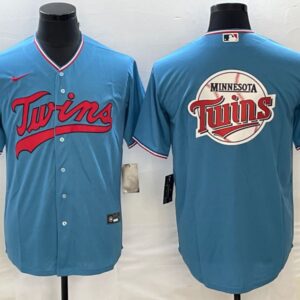 Men Minnesota Twins Blue Team Big Logo Cool Base Stitched Jersey