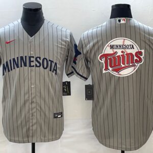 Men Minnesota Twins Gray Team Big Logo Cool Base Stitched Jersey