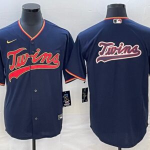 Men Minnesota Twins Navy Team Big Logo Cool Base Stitched Jersey