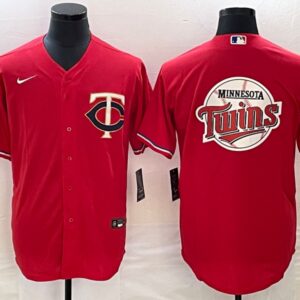 Men Minnesota Twins Red Team Big Logo Cool Base Stitched Jersey