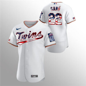 Men Minnesota Twins White #22 Miguel Sano 2020 Stars & Stripes Flex Base Stitched MLB Jersey