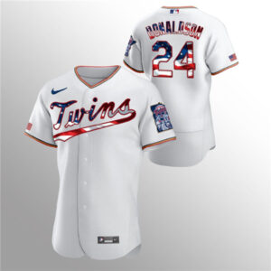 Men Minnesota Twins White #24 Josh Donaldson 2020 Stars & Stripes Flex Base Stitched MLB Jersey