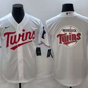 Men Minnesota Twins White Team Big Logo Cool Base Stitched Jersey