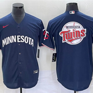 Men Minnesota Twins With Team Logo In Back Navy Cool Base Stitched Jersey