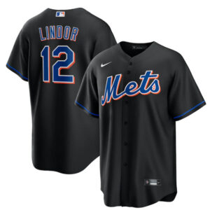 Men New York Mets #12 Francisco Lindor 2022 Black Cool Base Stitched Baseball Jersey