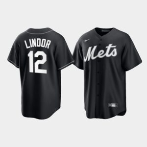 Men New York Mets #12 Francisco Lindor Black Cool Base Stitched Baseball Jersey