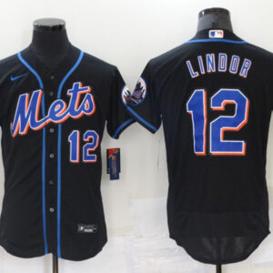 Men New York Mets #12 Francisco Lindor Black Flex Base Stitched Jersey