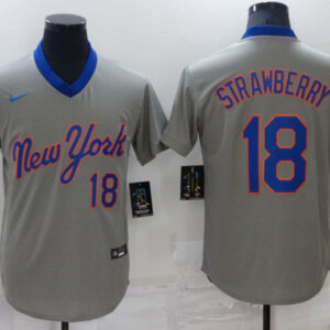 Men New York Mets #18 Darryl Strawberry Grey Stitched Baseball Jersey