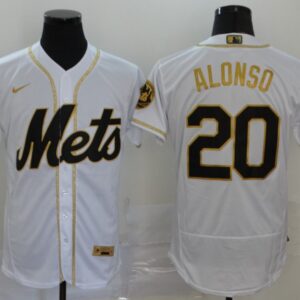 Men New York Mets #20 Pete Alonso 2020 White Golden Flex Base Stitched MLB Jersey