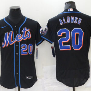 Men New York Mets #20 Pete Alonso Black Flex Base Stitched Jersey