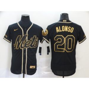 Men New York Mets #20 Pete Alonso Black & Gold Cool Base Stitched Jersey