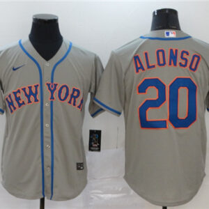 Men New York Mets #20 Pete Alonso Grey Cool Base Stitched MLB Jersey