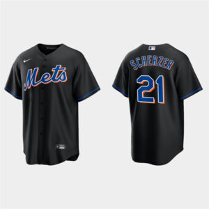 Men New York Mets #21 Max Scherzer Black Cool Base Stitched Baseball Jersey