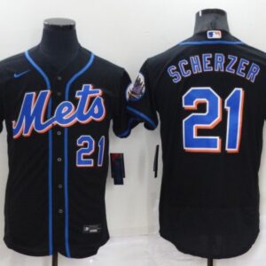 Men New York Mets #21 Max Scherzer Black Flex Base Stitched Jersey