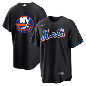 Men New York Mets & Islanders Black Cool Base Stitched Baseball Jersey