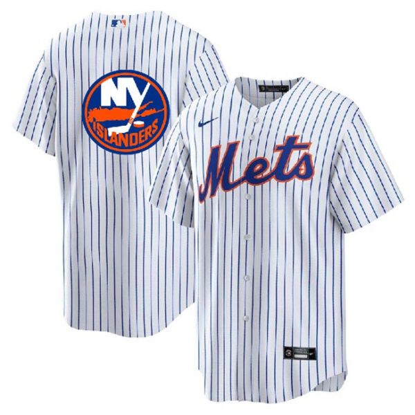 Men New York Mets & Islanders White Cool Base Stitched Baseball Jersey