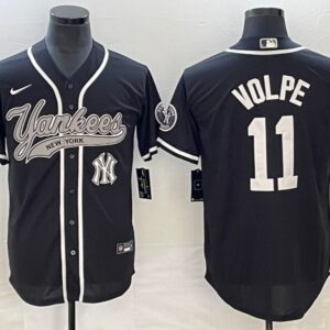 Men New York Yankees #11 Anthony Volpe Black With Patch Cool Base Stitched Baseball Jersey