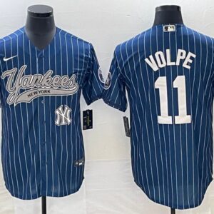 Men New York Yankees #11 Anthony Volpe Navy With Patch Cool Base Stitched Baseball Jersey