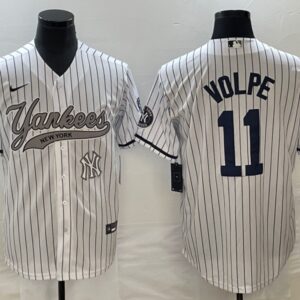 Men New York Yankees #11 Anthony Volpe White With Patch Cool Base Stitched Baseball Jersey