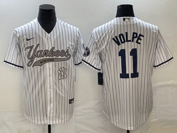 Men New York Yankees #11 Anthony Volpe White With Patch Cool Base Stitched Baseball Jersey