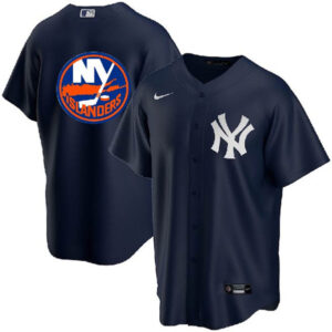 Men New York Yankees & Islanders Navy Cool Base Stitched Jersey