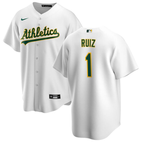 Men Oakland Athletics #1 Esteury Ruiz White Cool Base Stitched Jersey