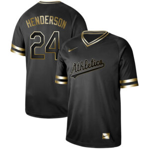 Men Oakland Athletics #24 Rickey Henderson Black Gold Stitched MLB Jersey