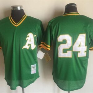 Men Oakland Athletics #24 Rickey Henderson Green 1991 Throwback Stitched MLB Jersey