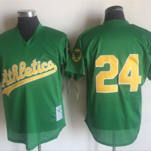 Men Oakland Athletics #24 Rickey Henderson Green 1998 Throwback Stitched MLB Jersey